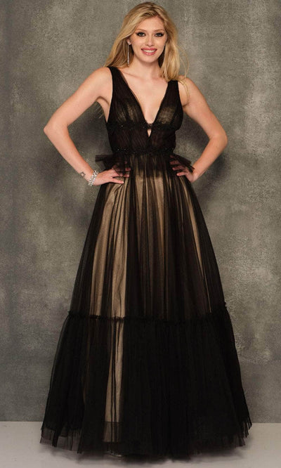 Dave & Johnny 11026 - Sleeveless Sheer Tulle Ballgown Special Occasion Dress 00 /  Black