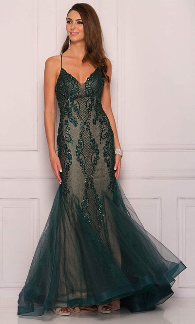 Dave & Johnny 11092 - Spaghetti Strap Beaded Prom Gown Special Occasion Dress 00 /  Emerald