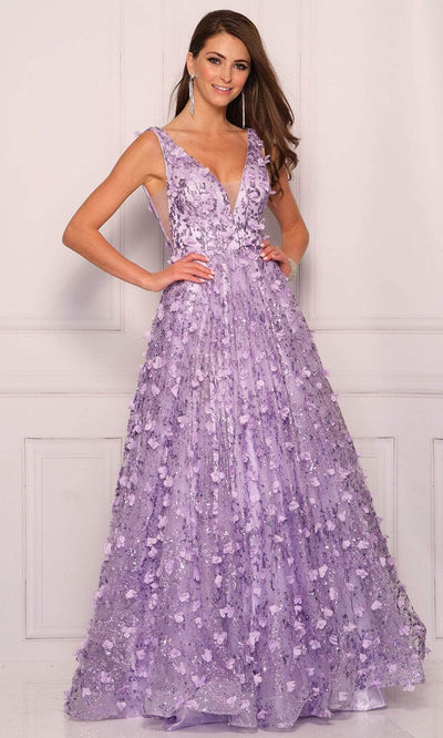 Dave & Johnny 11093 - Glitter Appliqued Prom Gown Special Occasion Dress 00 /  Lilac