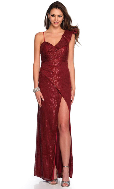 Dave & Johnny 11214 - One Shoulder Wrapped Prom Gown Special Occasion Dress 00 /  Burgundy