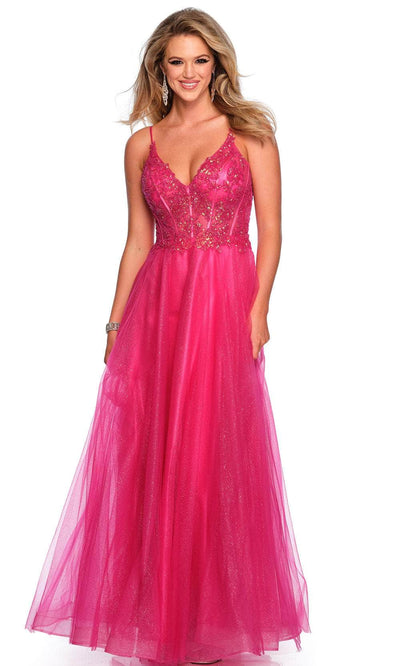 Dave & Johnny 11243 - Beaded Top A-Line Prom Gown Special Occasion Dress 00 /  Fuschia Pink