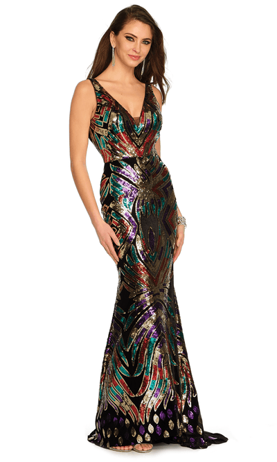 Dave & Johnny 11281 - Sleeveless V-Neck Gown Special Occasion Dress 00 /  Black