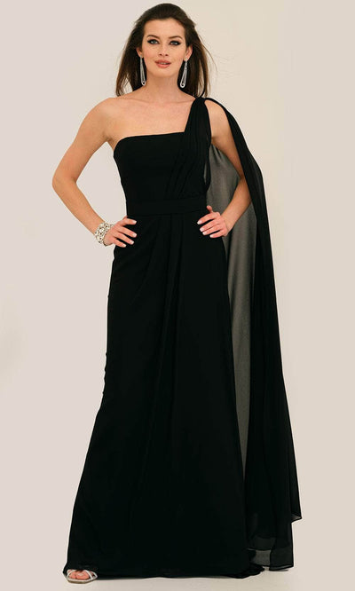 Dave & Johnny 11288 - One Shoulder Cape Prom Gown Special Occasion Dress 00 /  Black