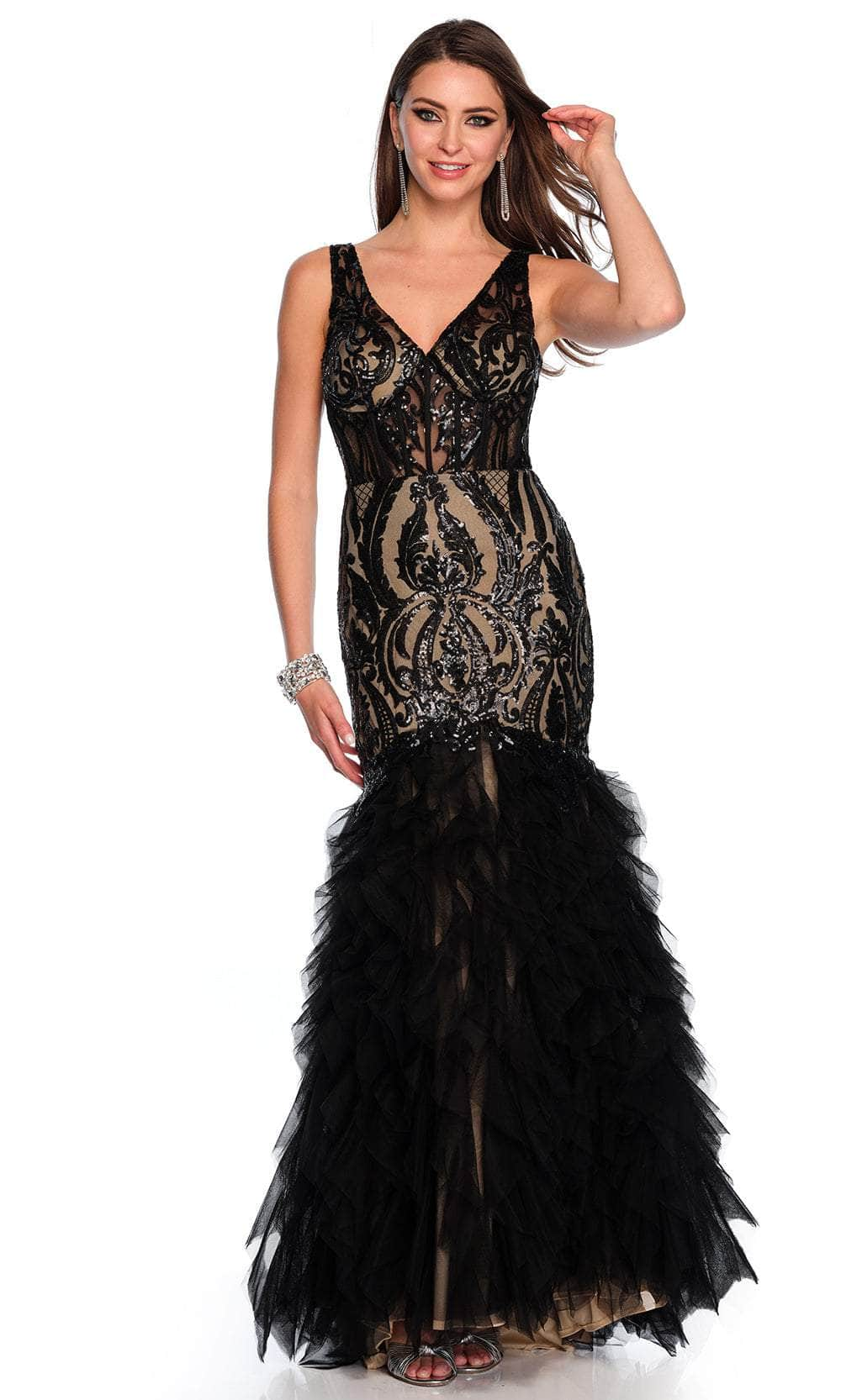 Dave & Johnny 11325 - Sheer Corset Mermaid Prom Gown Special Occasion Dress 00 /  Black