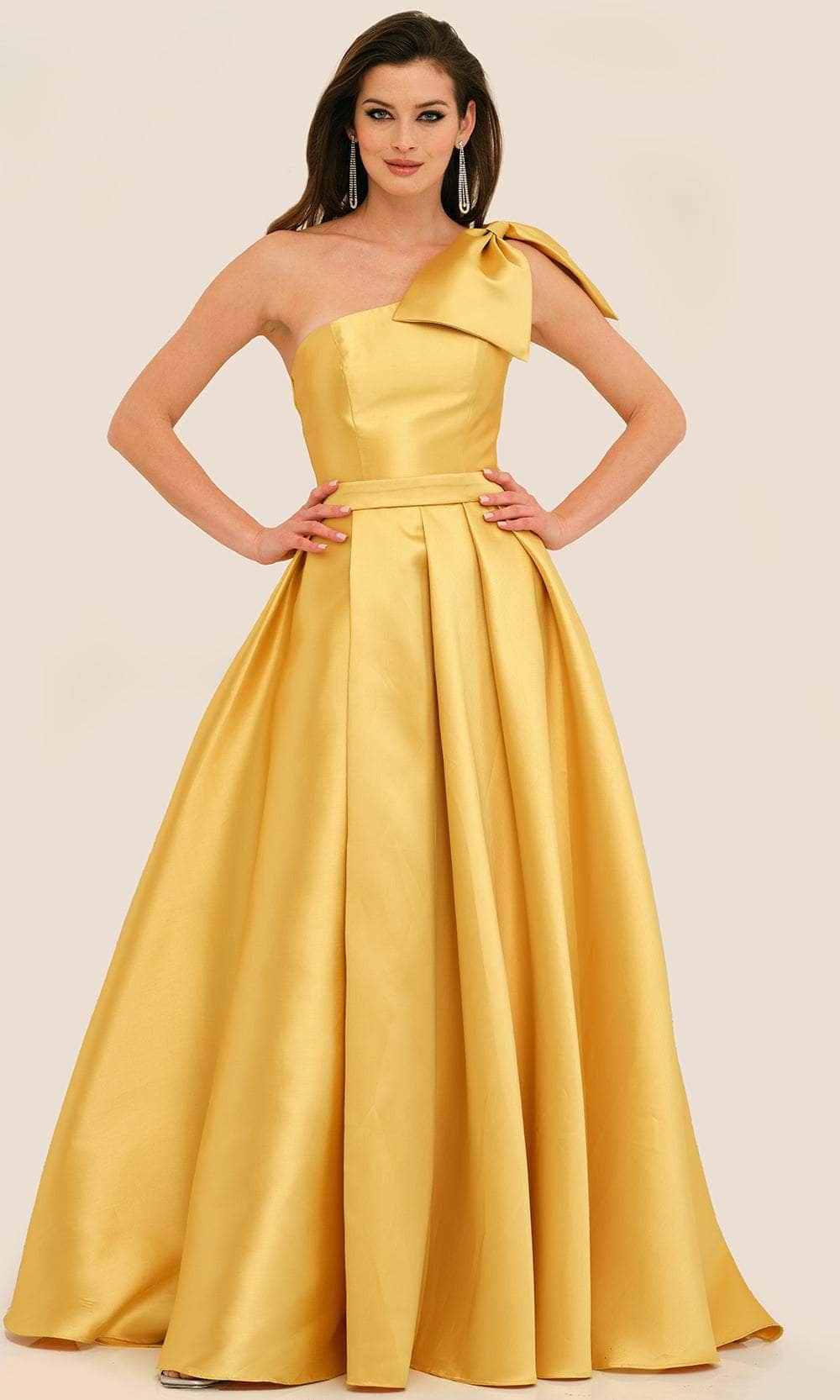 Dave & Johnny 11337 - Pleated A-Line Formal Gown Special Occasion Dress 00 /  Mustard