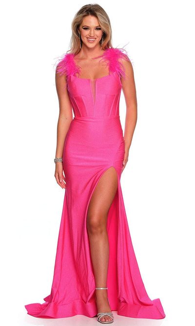 Dave & Johnny 11392 - Sleeveless Feather Strap Gown Special Occasion Dress 00 /  Fuchsia Pink