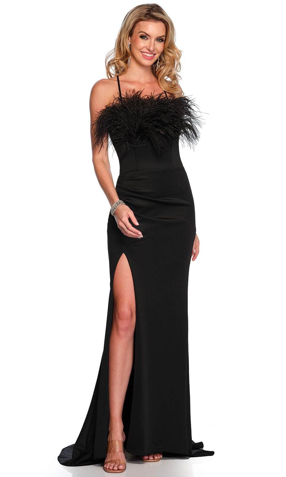 Dave & Johnny 11430 - Sleeveless Feather Detailed Gown Special Occasion Dress 00 /  Black