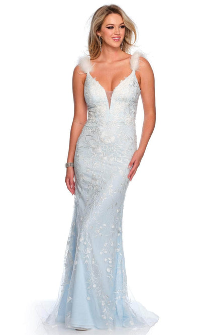 Dave & Johnny 11459 - V-Neck Beaded Gown Special Occasion Dress 00 /  Lt Blue