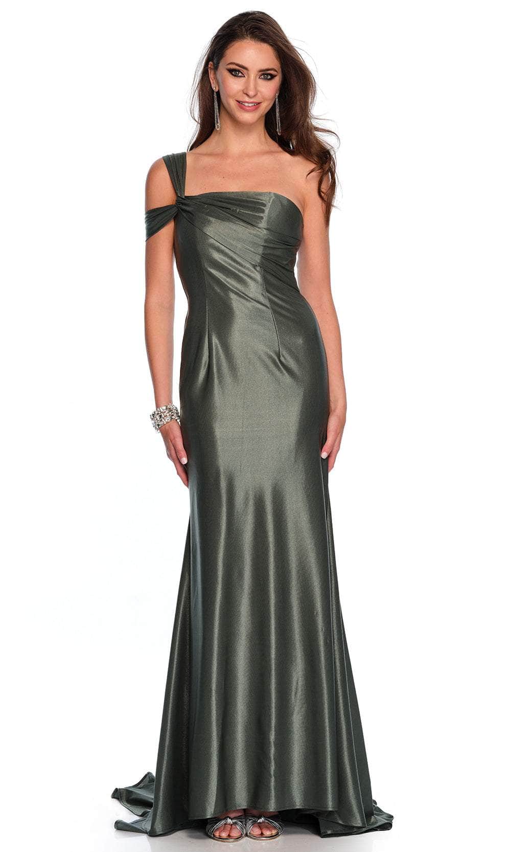 Dave & Johnny 11486 - Straight-Across Ruched Detail Gown Special Occasion Dress 00 /  Green