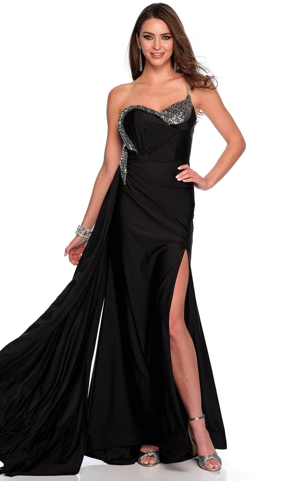 Dave & Johnny 11494 - Fold Over Asymmetric Prom Gown Special Occasion Dress 00 /  Black