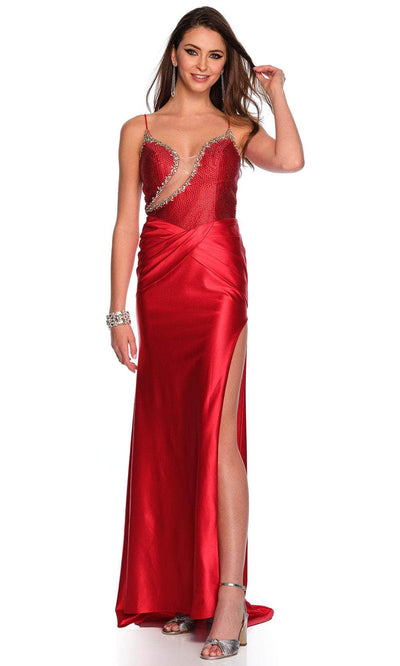 Dave & Johnny 11498 - Cut-Out Detailed Satin Gown Special Occasion Dress 00 /  Red