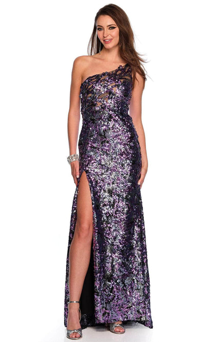 Dave & Johnny 11499 - One Sleeve Sequin Gown Special Occasion Dress 00 /  Purple