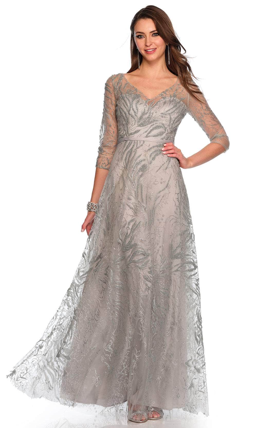 Dave & Johnny 11606 - Long Sleeve Glitter Gown Special Occasion Dress 00 /  Silver