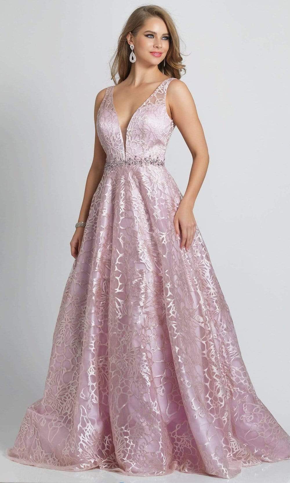 Dave & Johnny - Floral Lace Overlay A-line Dress A9385SC  In Pink