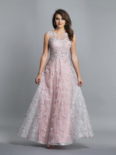 Dave & Johnny - Lace Embroidered Bateau A-line Dress A7331 - 1 pc Mauve Pink In Size 6 Available CCSALE 6 / Mauve Pink