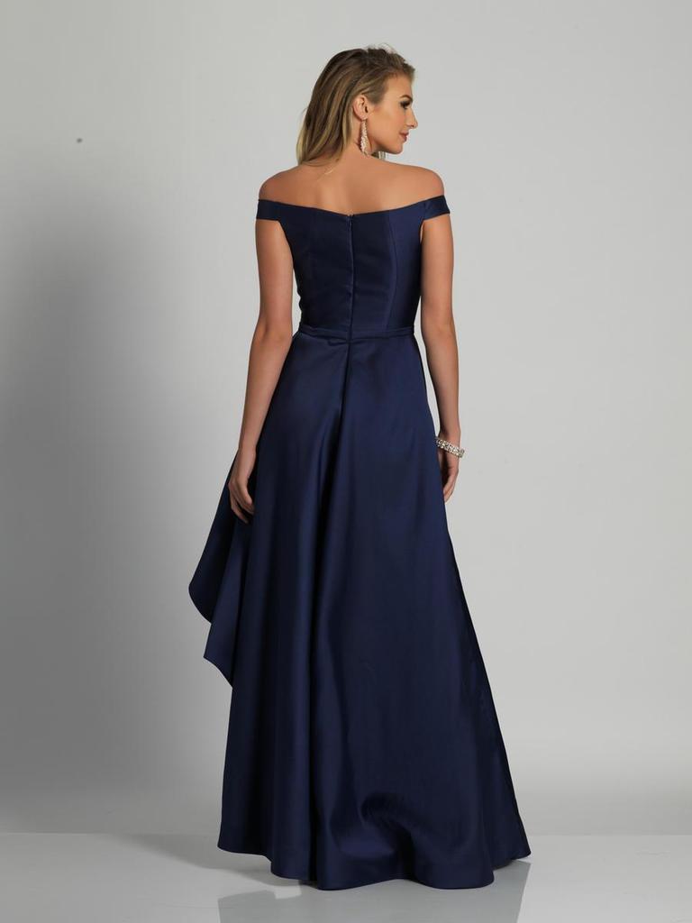 Dave & Johnny - Off-Shoulder High Low Gown A6218 CCSALE 6 / Navy Blue