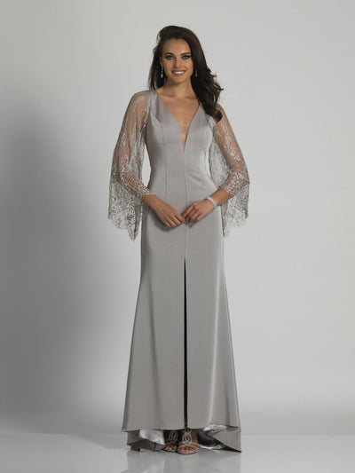 Dave & Johnny V-Neck Flutter Lace Sleeves Evening Gown A6095 CCSALE 8 / Silver