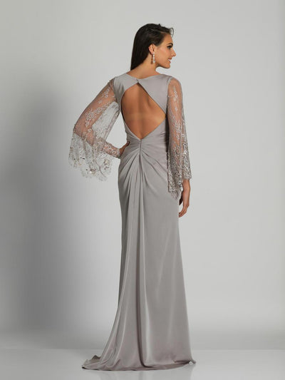 Dave & Johnny V-Neck Flutter Lace Sleeves Evening Gown A6095 CCSALE 8 / Silver