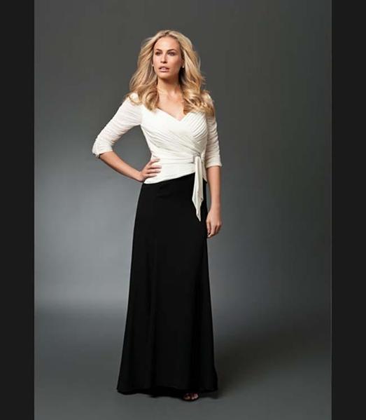 Daymor Couture - Ruched V-Neck A-Line Gown 1023 in Black and White