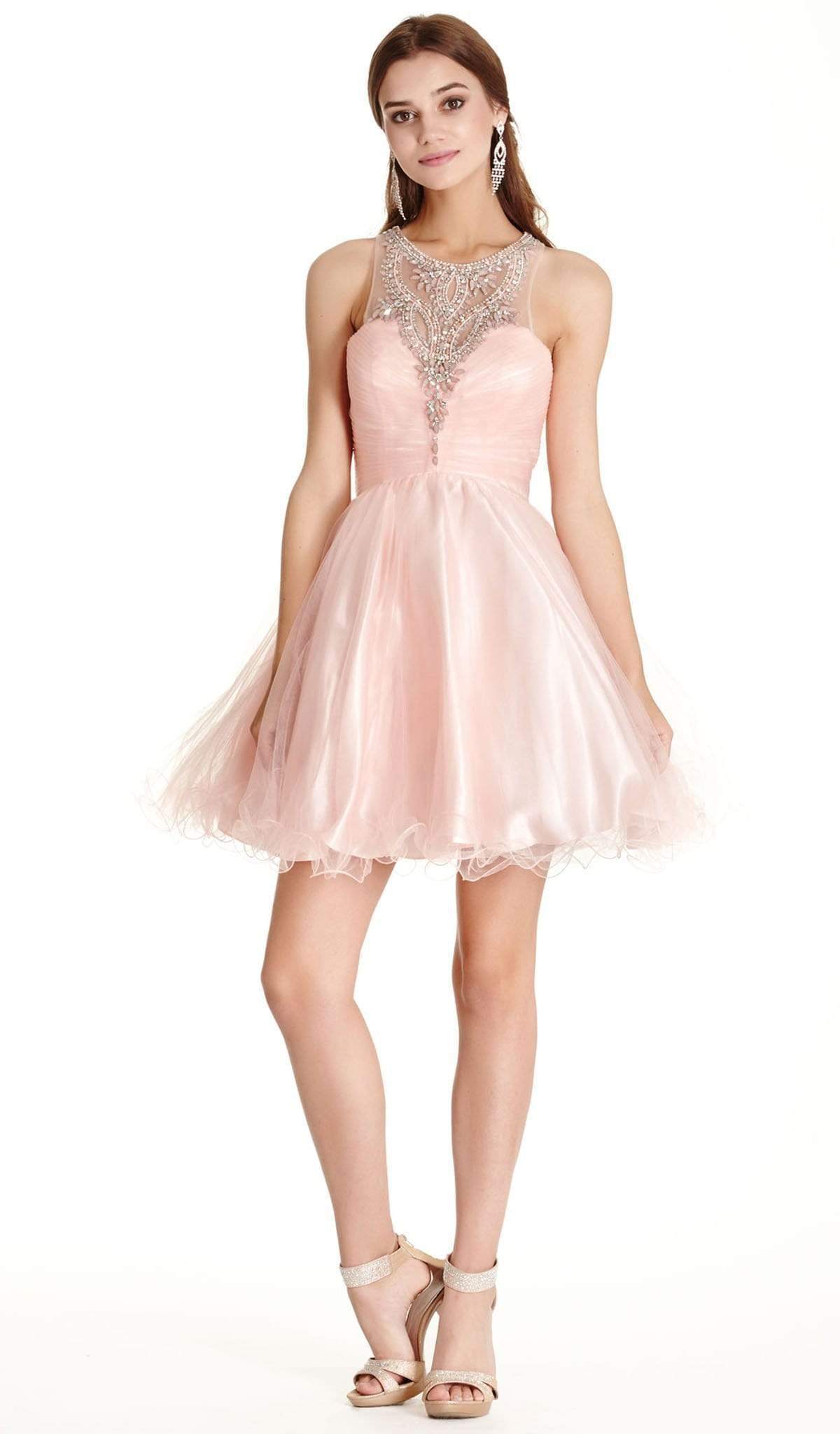 Dazzling Illusion Halter A-line Homecoming Dress Dress XXS / Blush
