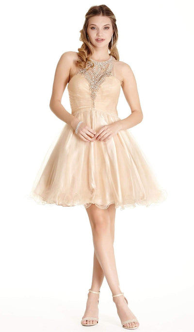 Dazzling Illusion Halter A-line Homecoming Dress Homecoming Dresses XXS / Champagne