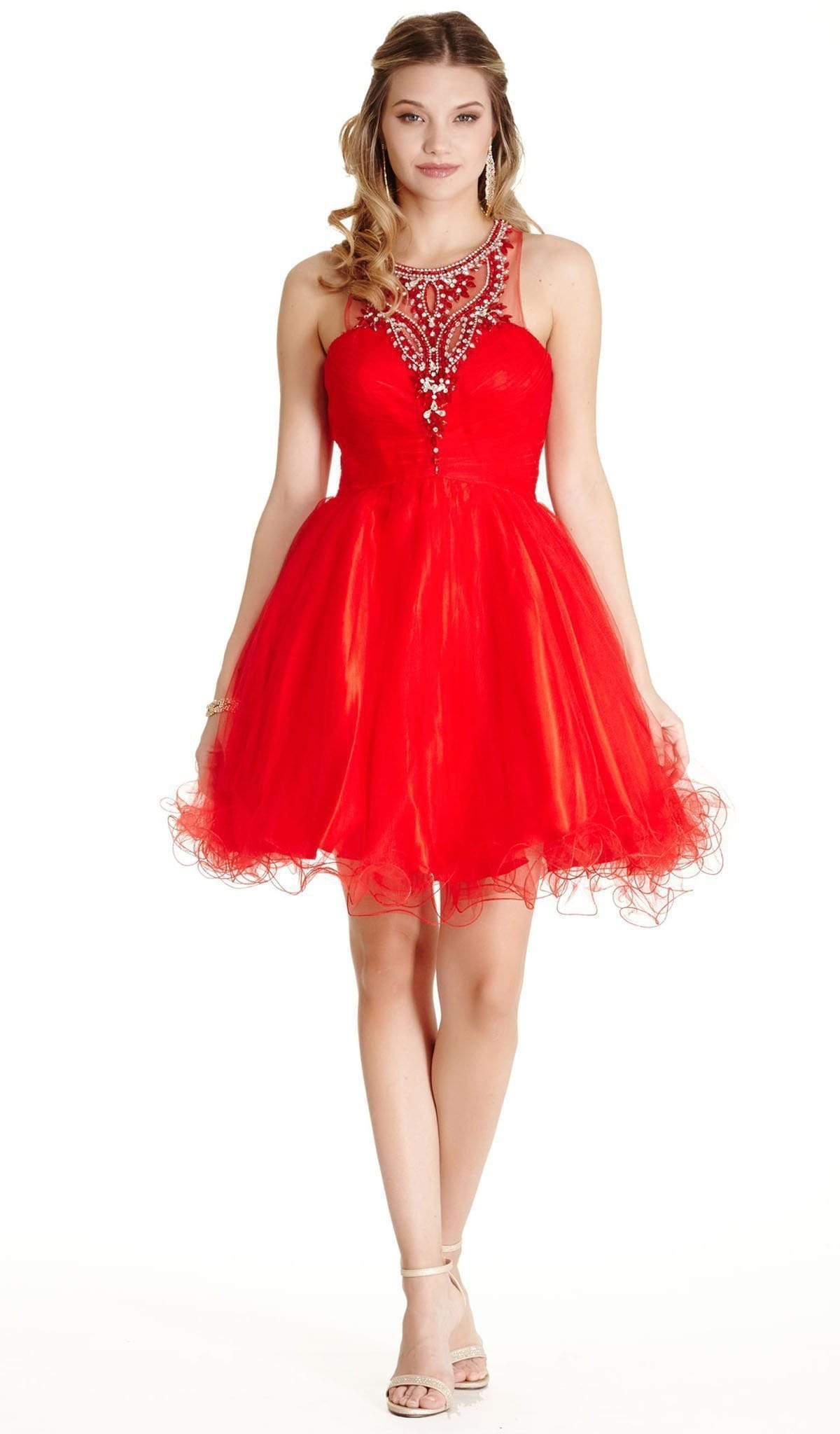 Dazzling Illusion Halter A-line Homecoming Dress Homecoming Dresses XXS / Red