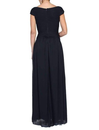 Adrianna Papell - 09G879300 Cap Sleeve Embellished Ruched A-Line Gown in Black