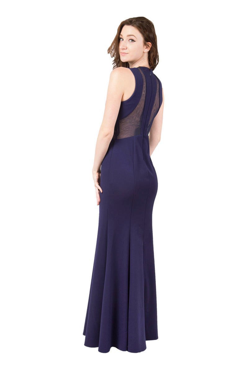 Decode 1.8 - 183615 V-neck Sheer Side Illusion Long Dress in Blue