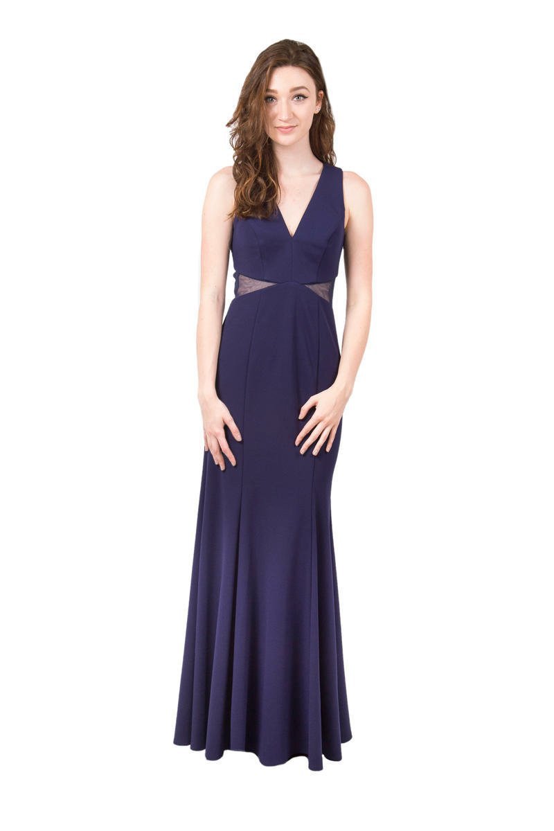 Decode 1.8 - 183615 V-neck Sheer Side Illusion Long Dress in Blue