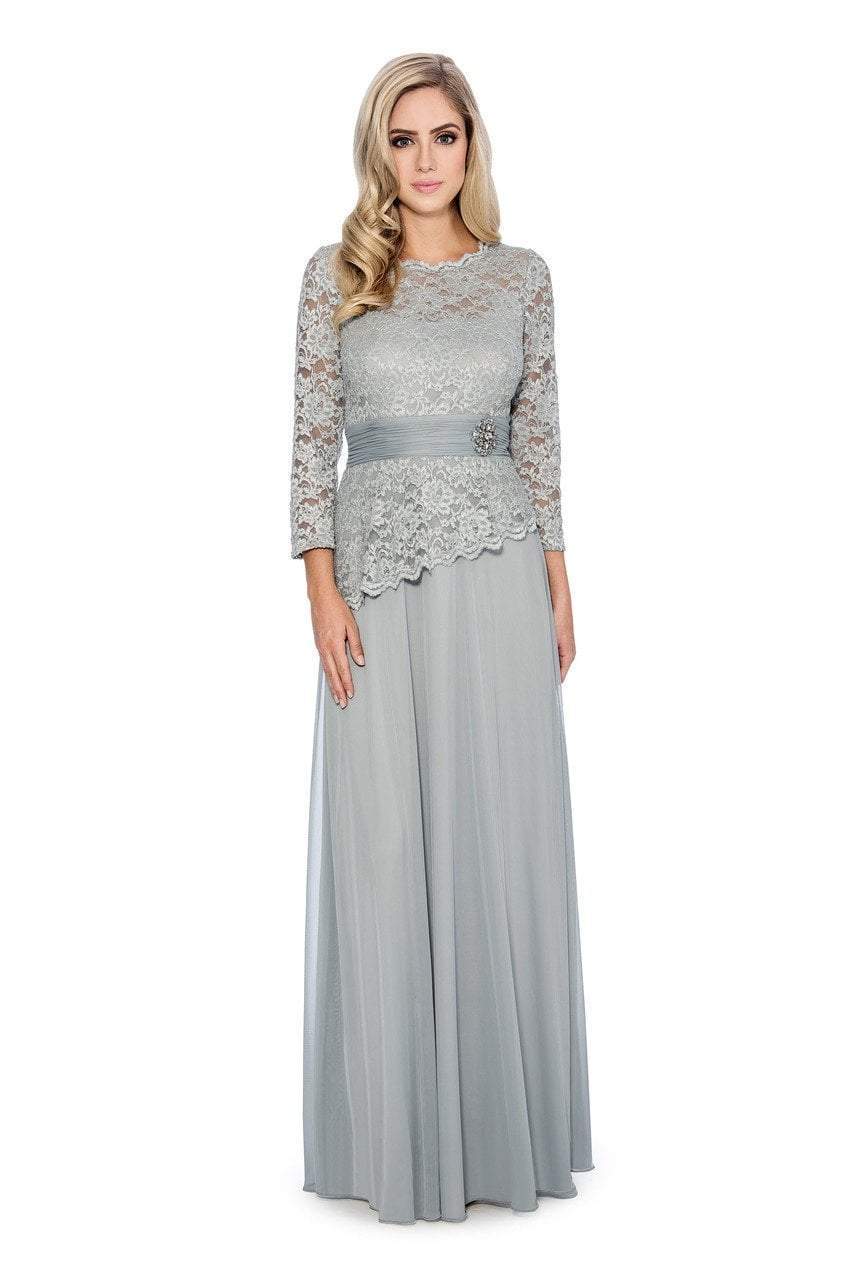Decode 1.8 - Long Sleeve Lace Peplum Evening Dress 184004 - 1 pc Sage ADASA Decode 1.8 - Long Sleeve Lace Peplum Evening Dress 184004 - 1 pc Sage ADASA