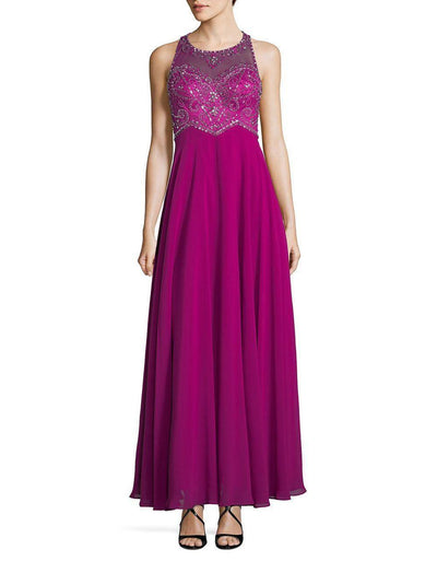 Decode - 184057 Beaded Embellished Racerback Flowy Evening Gown in Pink