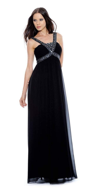 Decode 1.8 - 180467 Metallic Studded Silk Chiffon A-Line Gown in Black