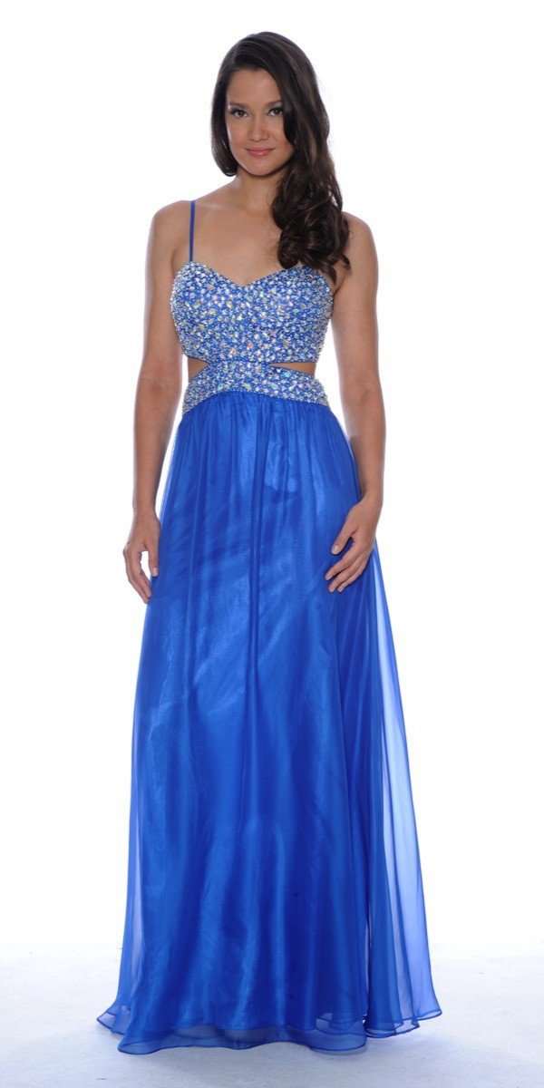 Decode 1.8 - Rhinestone Beaded Sweetheart Gown 182271 in Blue