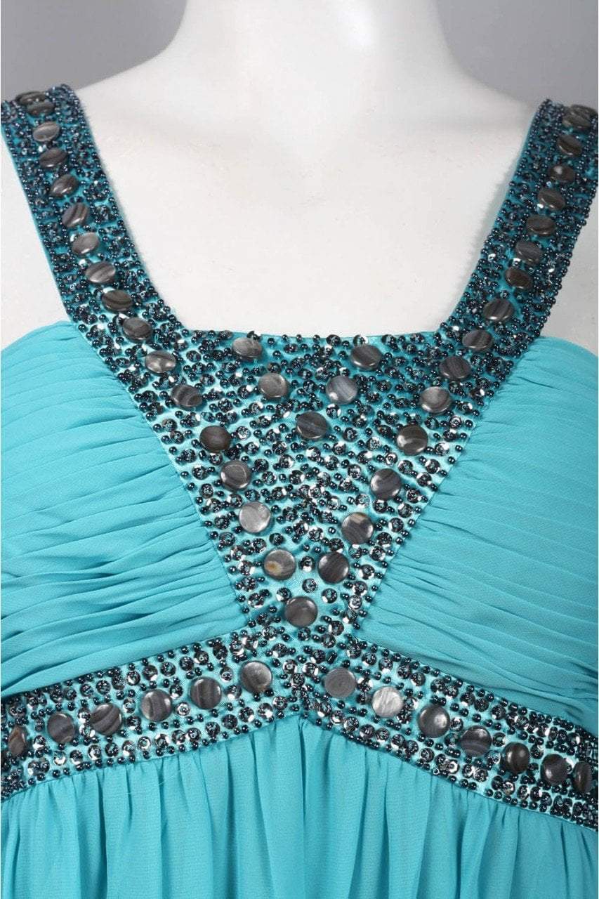 Decode 1.8 - 180467 Metallic Studded Silk Chiffon A-Line Gown in Blue