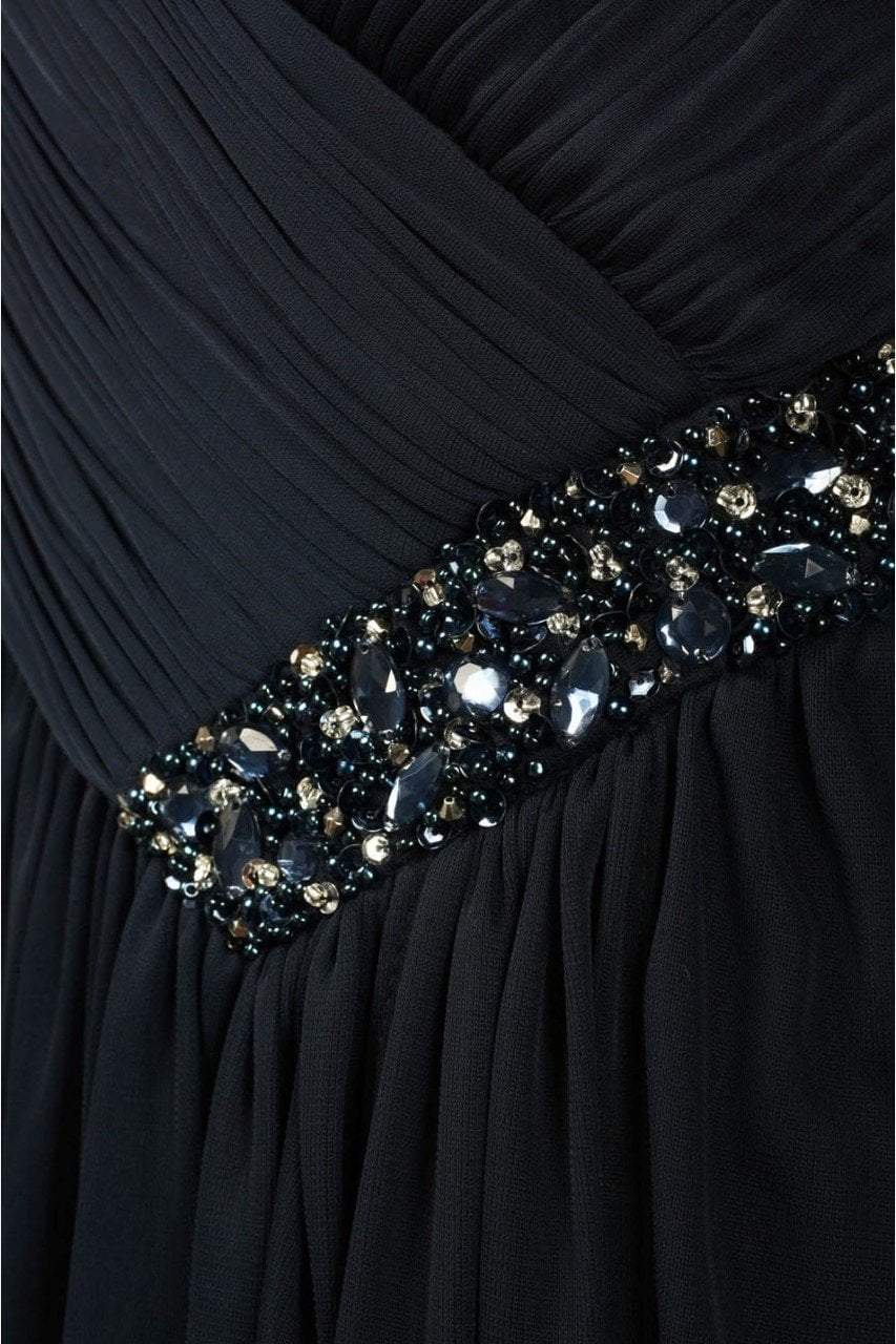 Decode 1.8 - 181489 Surplice Ruched V-Neck Jeweled Chiffon Gown in Blue