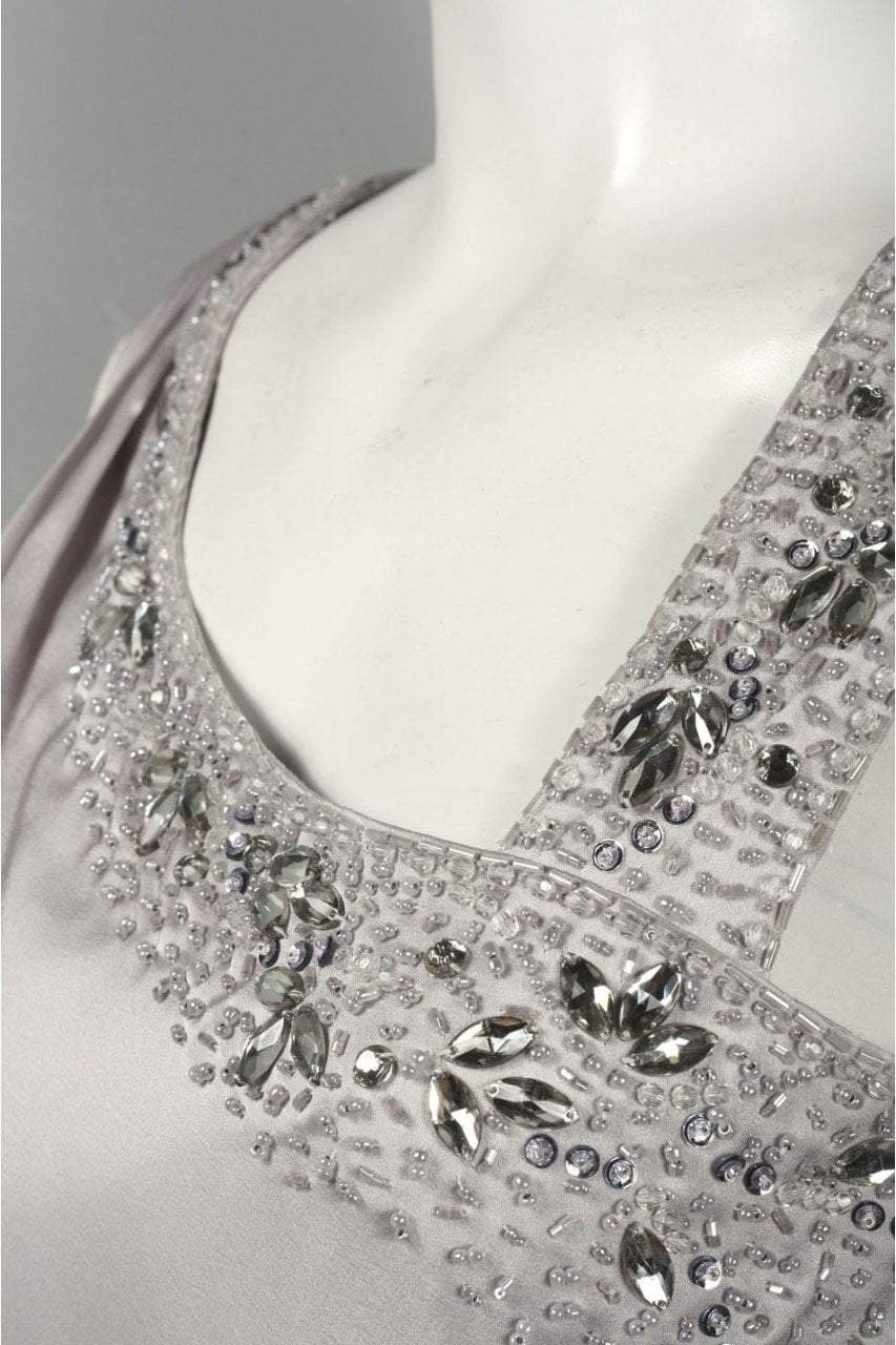Decode 1.8 - 181557 Beaded Asymmetric Satin A-line Dress in Silver