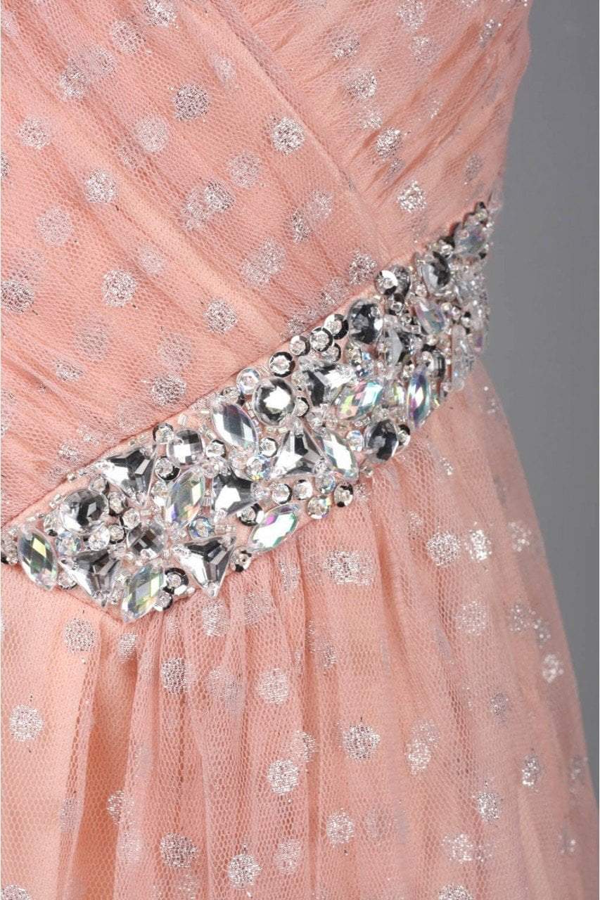 Decode 1.8 - 181963 Bejeweled V-neck Sheath Dress in Pink and Silver