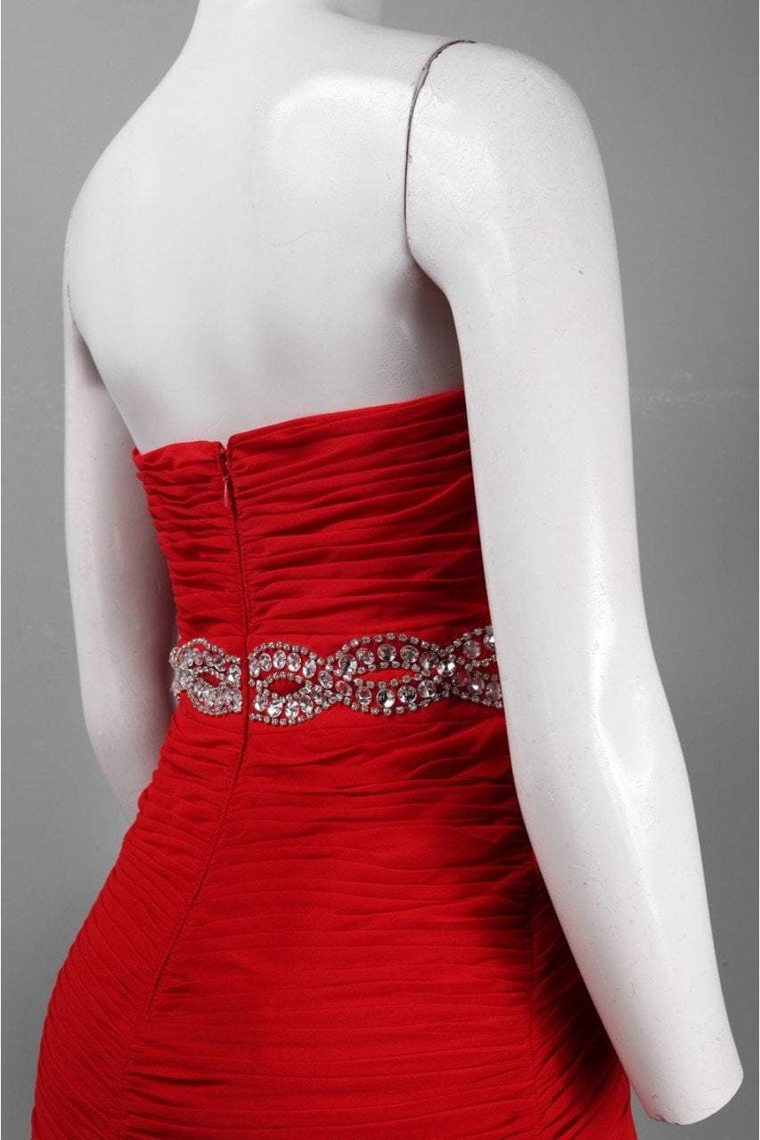 Decode 1.8 - Jeweled Waist High Low Sweetheart Dress 182487 in Red
