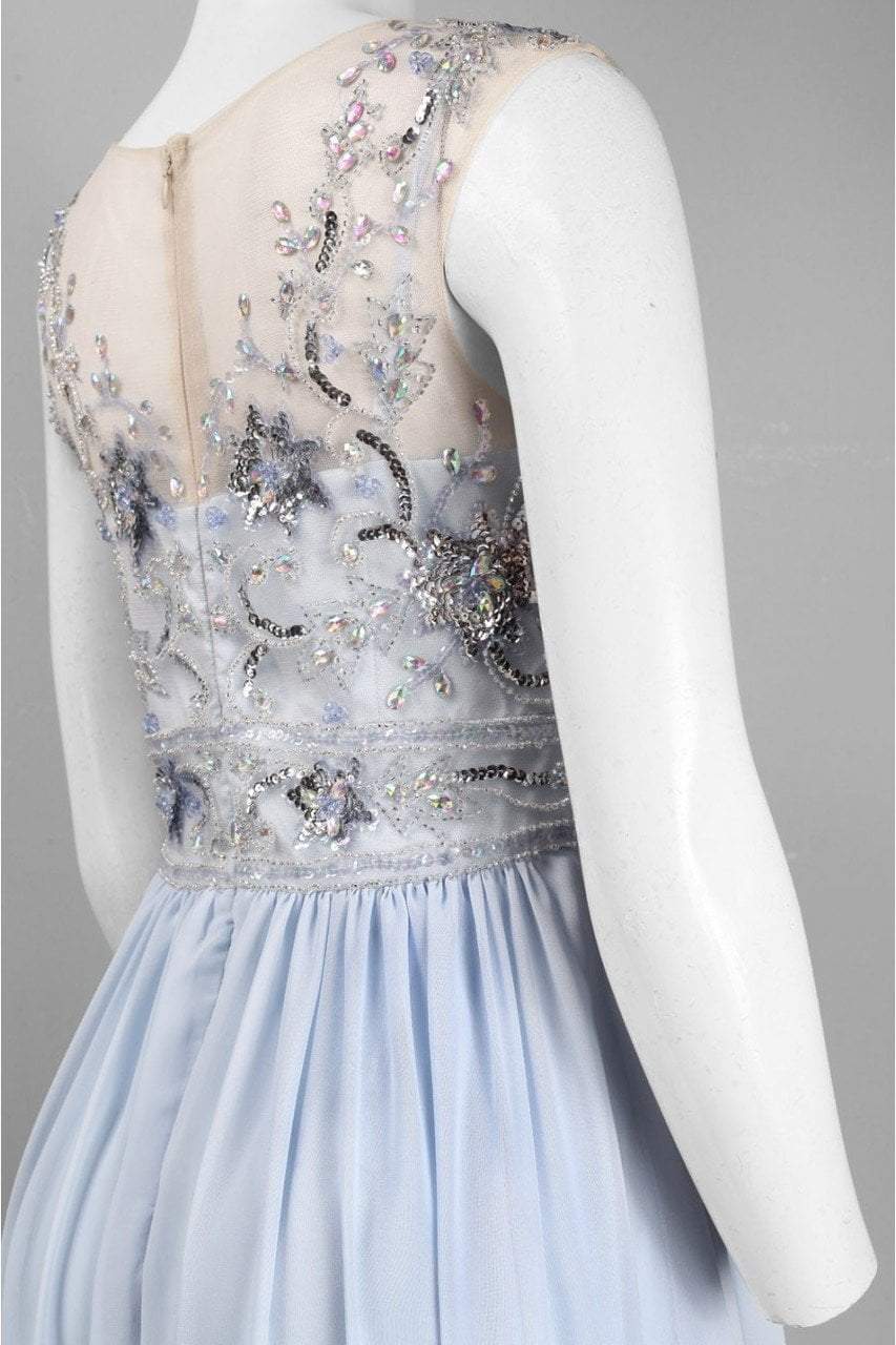 Decode 1.8 - Cap Sleeves Embellished Bodies A-Line Gown 182891 in Blue