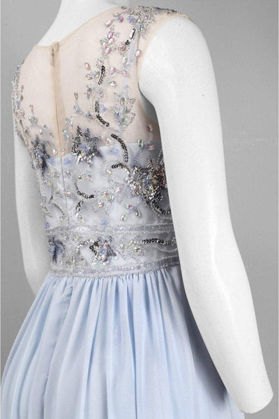 Decode 1.8 - Cap Sleeves Embellished Bodies A-Line Gown 182891 in Blue