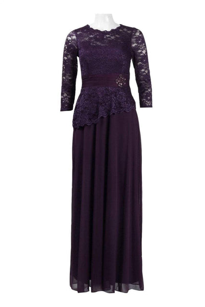 Decode - 184004 Lace Jersey Mesh Long Sleeve Evening Dress in Purple