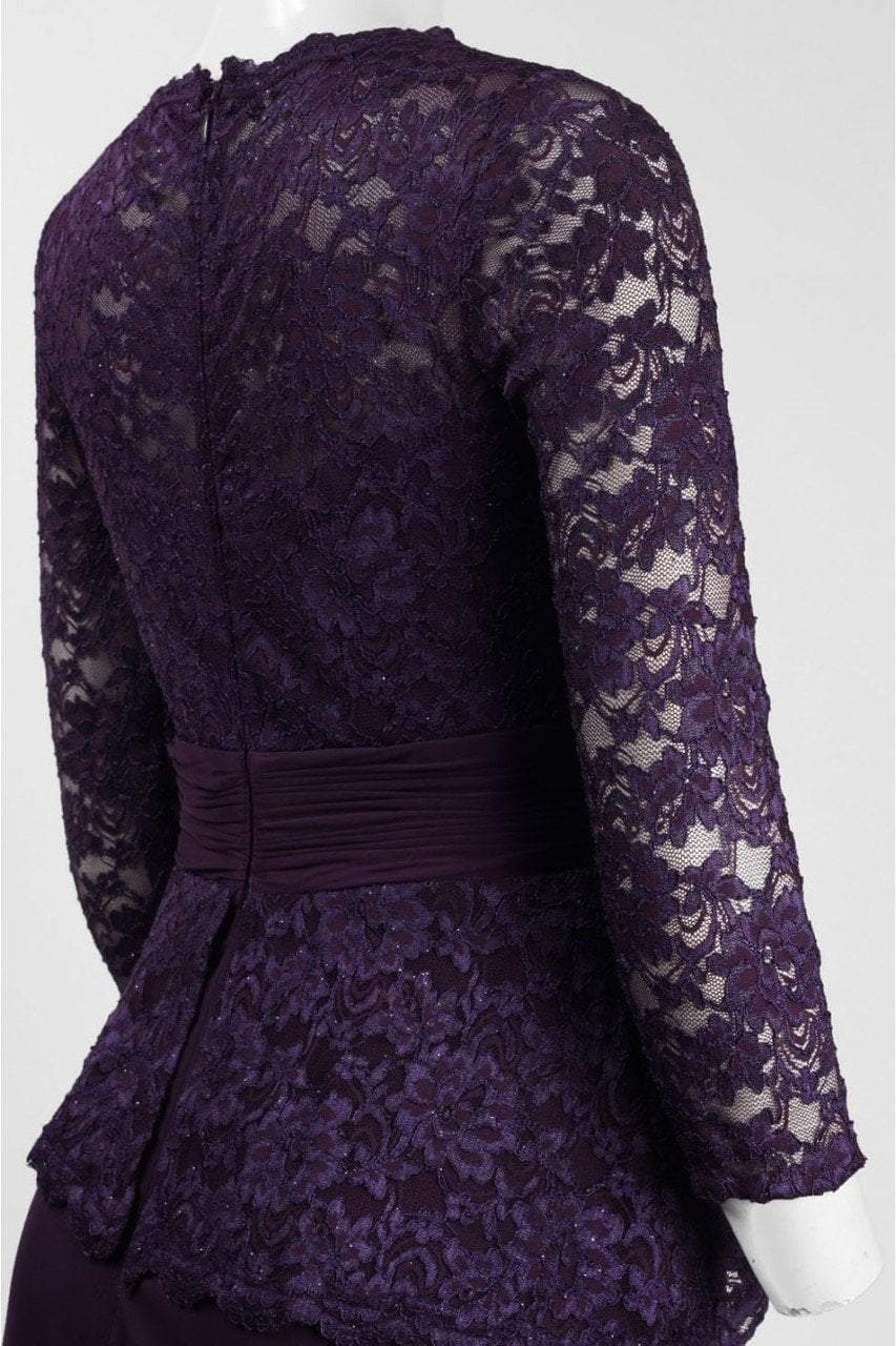 Decode - 184004 Lace Jersey Mesh Long Sleeve Evening Dress in Purple