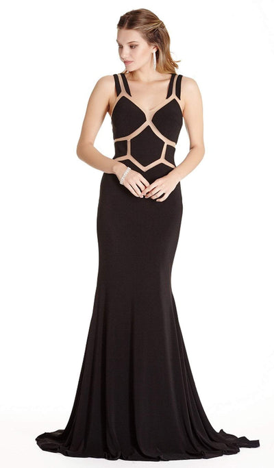 Detailed V-neck Fitted Evening Dress Dress XXS / Black