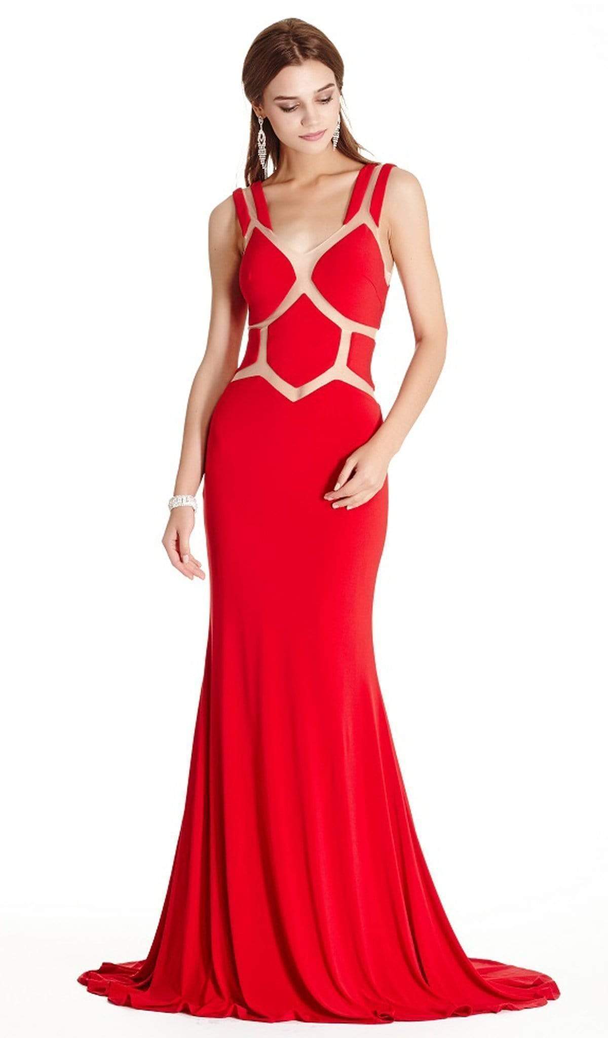 Detailed V-neck Fitted Evening Dress Dress XXS / Red