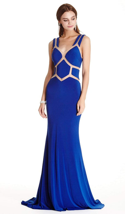 Detailed V-neck Fitted Evening Dress Dress XXS / Royal