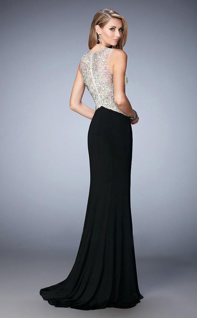 Gigi - 22886 Bedazzled Illusion Jewel Sheath Dress In Black