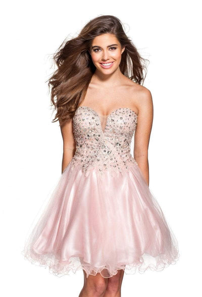 Terani Couture - DL160 Embellished Plunging Sweetheart Cocktail Dress In Pink