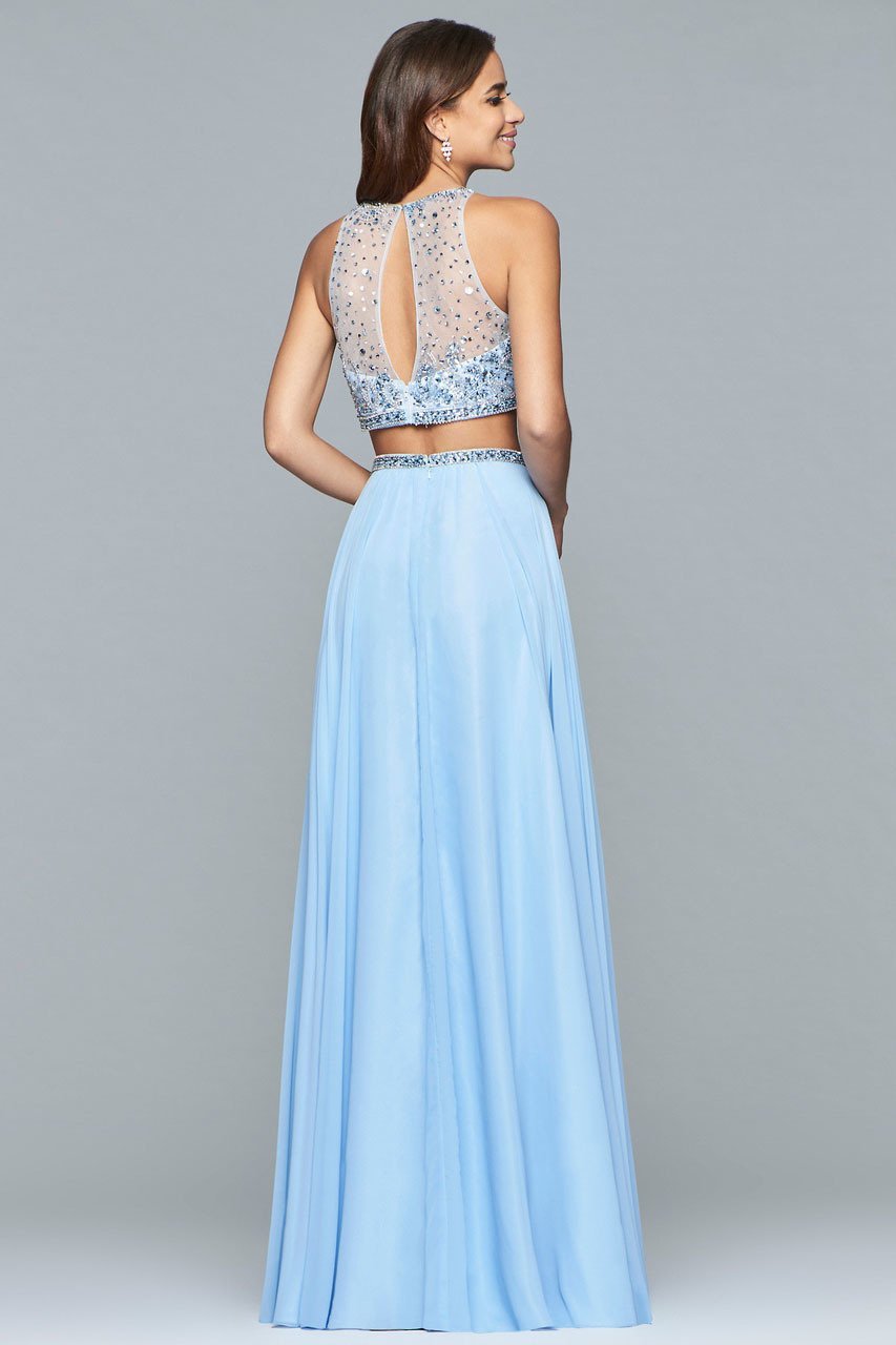 Faviana Beaded Two-Piece Chiffon A-line Gown s10061 in Blue