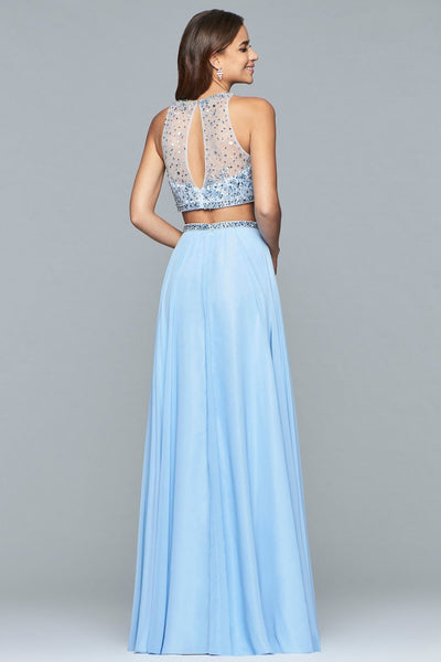 Faviana Beaded Two-Piece Chiffon A-line Gown s10061 in Blue