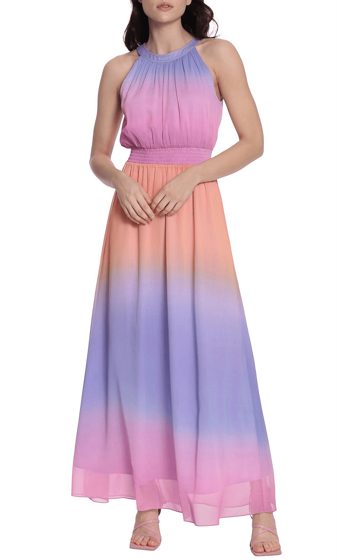 Donna Morgan D8099M - Long Chiffon A-Line Dress - Sleeveless, Ombre, Multicoated, Cinched Waist, Full Length ADASA Donna Morgan D8099M - Long Chiffon A-Line Dress - Sleeveless, Ombre, Multicoated, Cinched Waist, Full Length ADASA